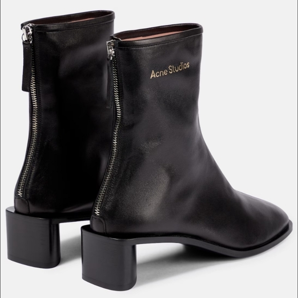 Acne Studios Logo Black Leather Short Boots - Picture 2 of 4